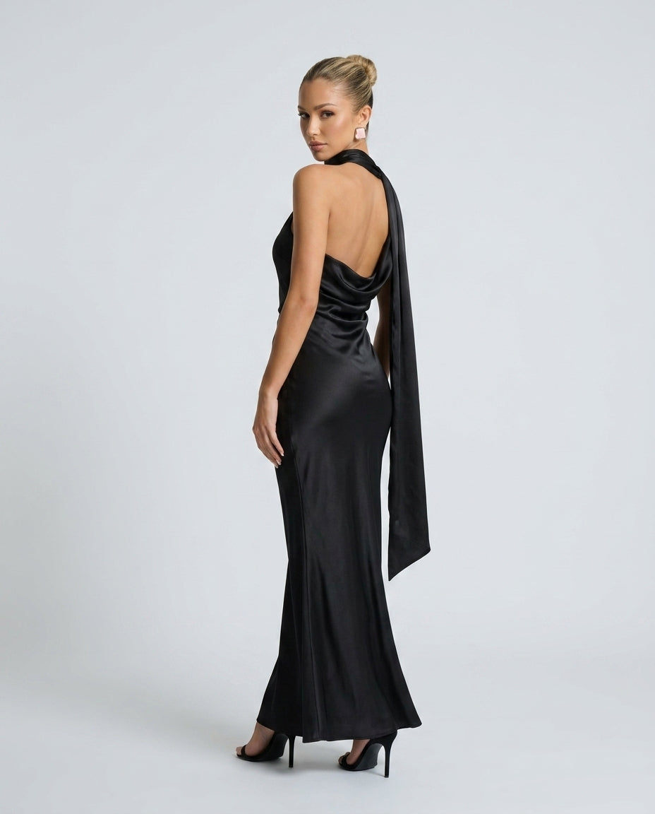 Elegant Satin-Look Dress With One-Shoulder Neckline Asymmetric Hem Evening