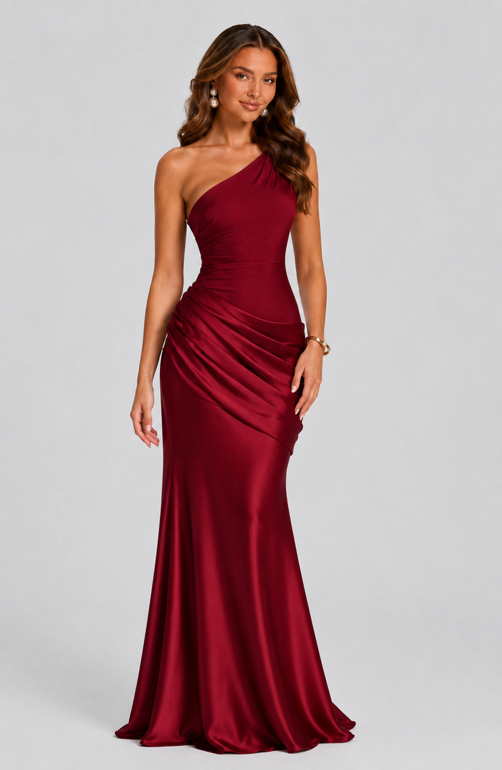 Silky Satin Dress With One Shoulder Neckline Evening