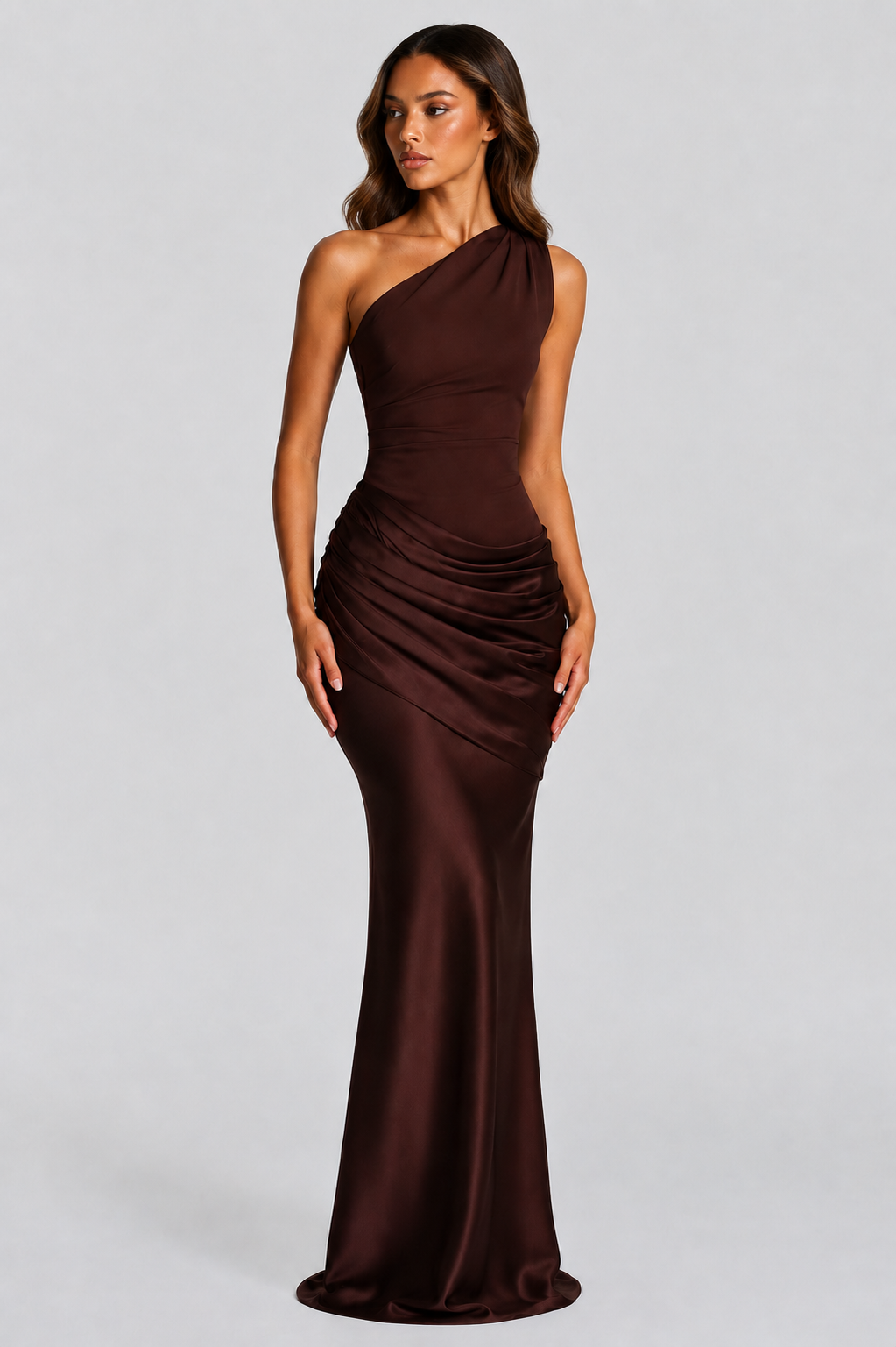 Silky Satin Dress With One Shoulder Neckline Evening