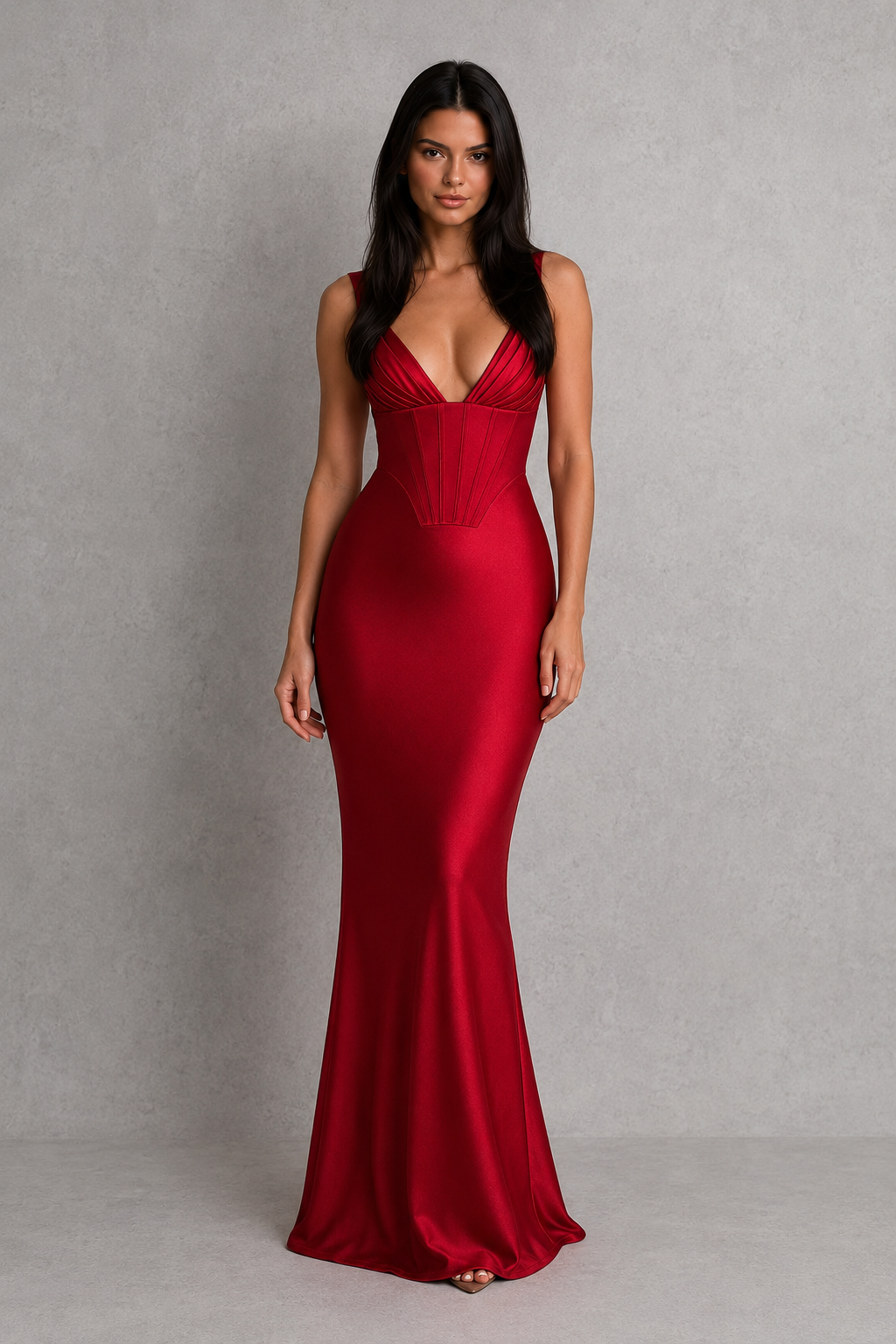 Silky Satin-Look Sleeveless Dress Corset-Style Evening