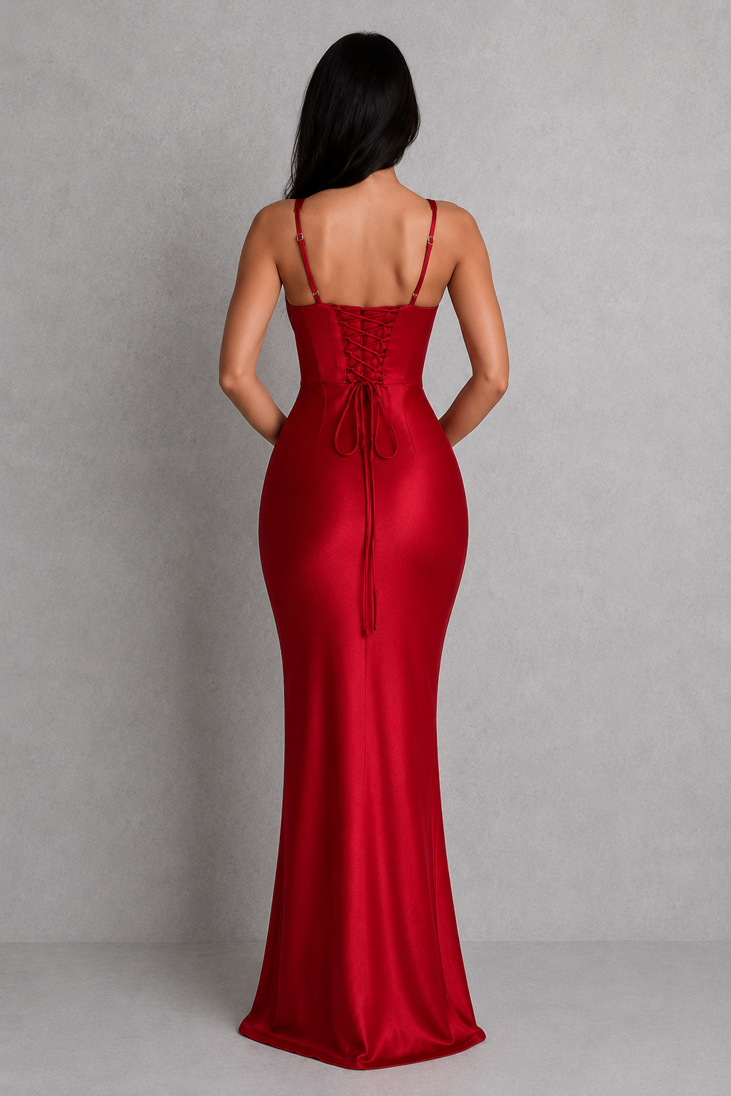 Silky Satin-Look Sleeveless Dress Corset-Style Evening