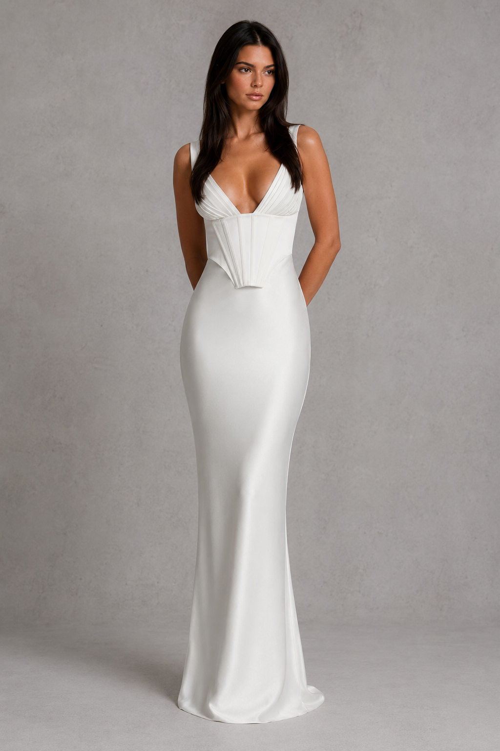 Silky Satin-Look Sleeveless Dress Corset-Style Evening