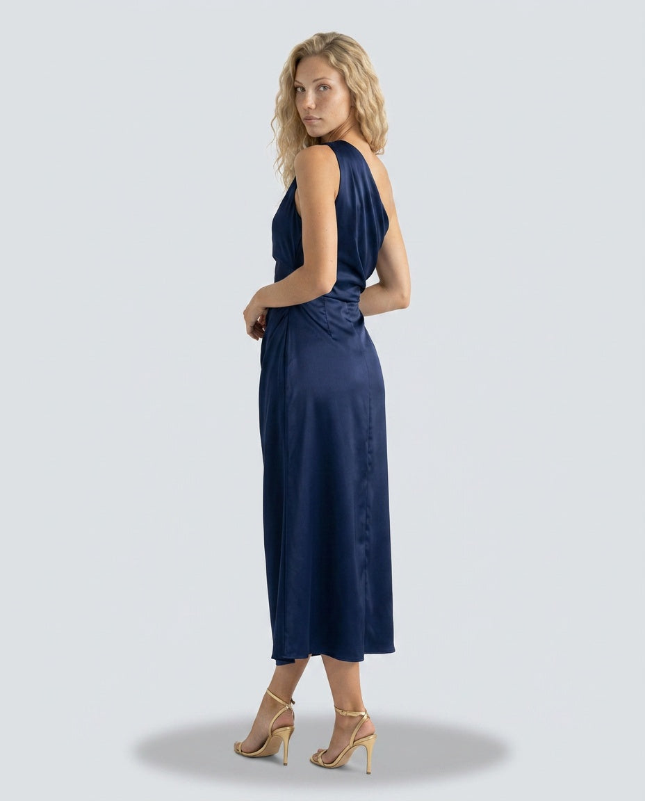 Satin-Look Finish Dress With One-Shoulder Neckline Evening