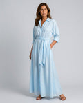 Lace Finish Dress With Collared Neckline Belted Evening