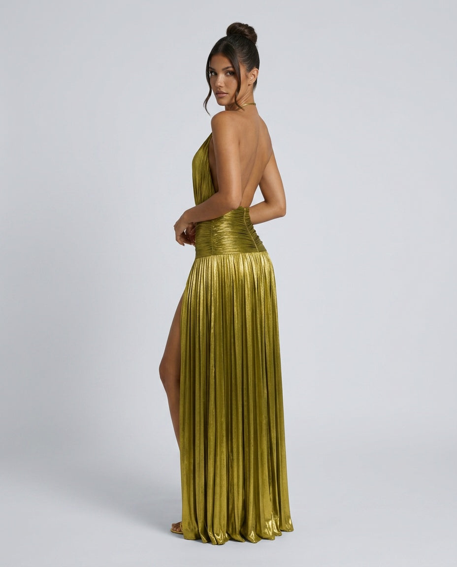 Satin-Look Dress With Halter Neckline Evening